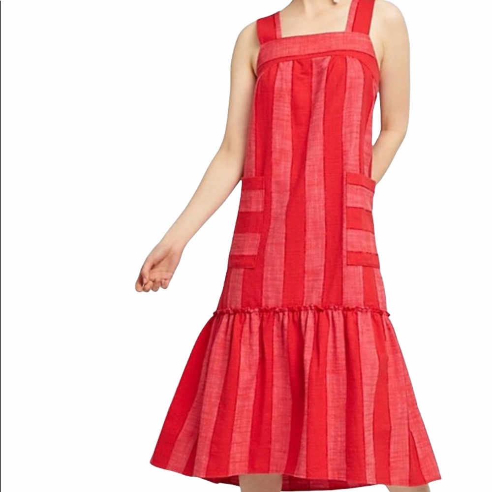 Maeve by Anthropologie Tonal Striped Dress Red M
